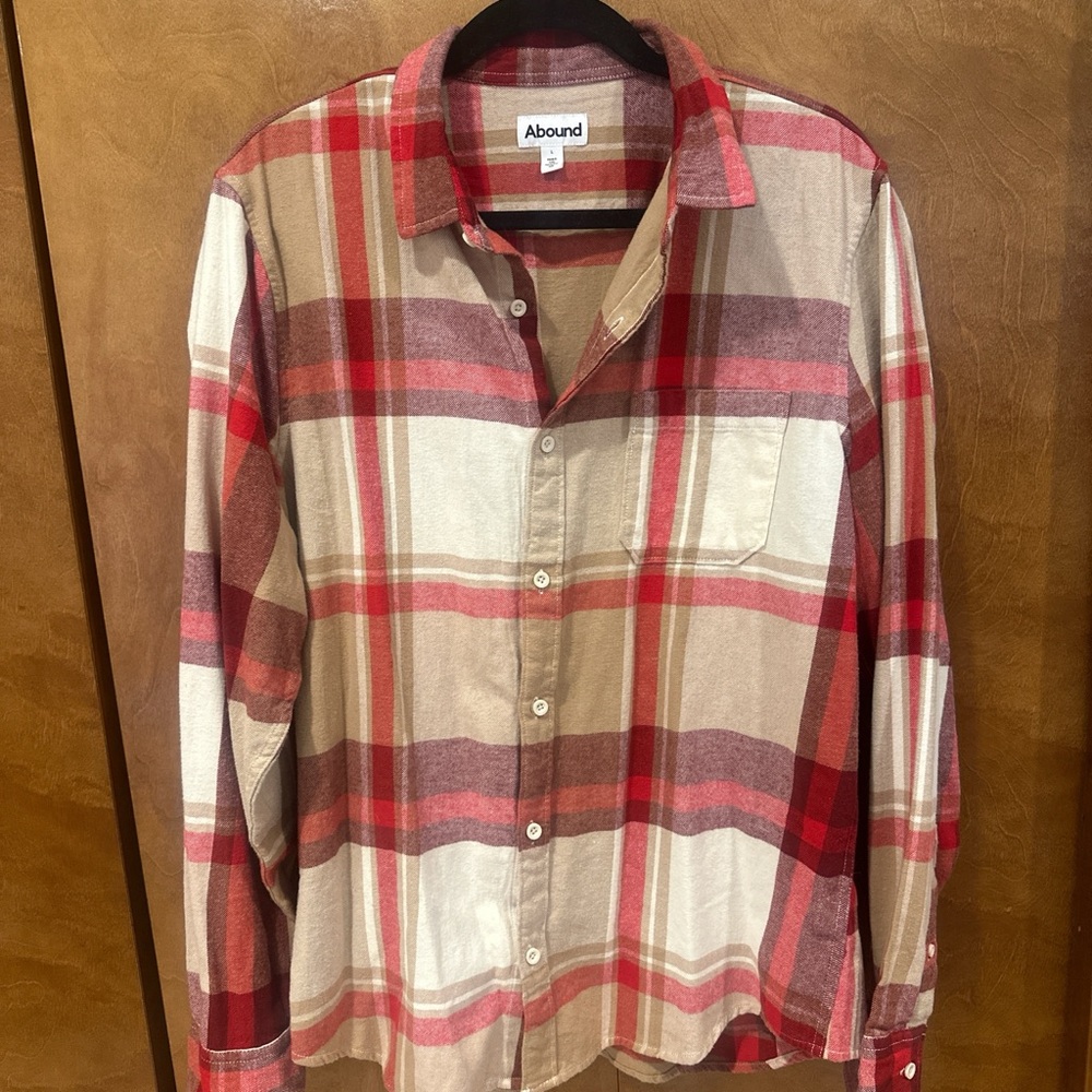 Abound Men's Red and Tan Plaid Button Down Shirt